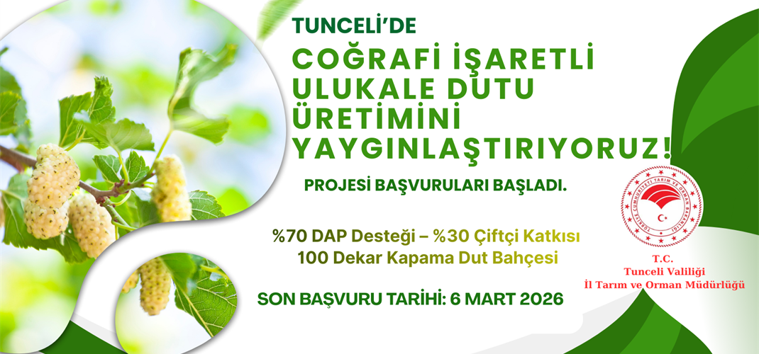TUNCELİ’DE COĞRAFİ İŞARETLİ ULUKALE DUTU ÜRETİMİNİ YAYGINLAŞTIRIYORUZ PROJESİ BAŞVURULARI BAŞLADI